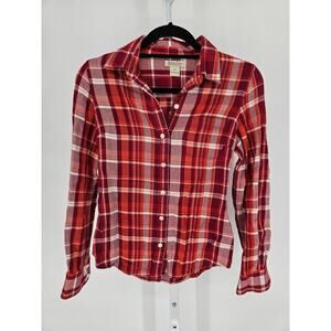 Lucky Brand womens Sz XS Long Sleeve Button Up Flannel Shirt Red Orange Plaid